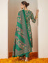 Janasya Women's Dark Green Pure Cotton Floral Printed Yoke Embroidered A-line Kurta Set